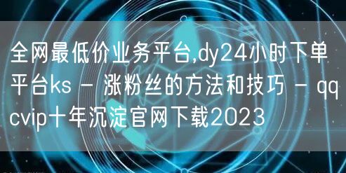 全网最低价业务平台,dy24小时下单平台ks - 涨粉丝的方法和技巧 - qqcvip十年沉淀官网下载2023