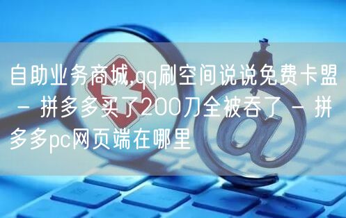 自助业务商城,qq刷空间说说免费卡盟 - 拼多多买了200刀全被吞了 - 拼多多pc网页端在哪里